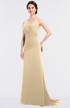 ColsBM Ruby Apricot Gelato Elegant A-line Asymmetric Neckline Sleeveless Zip up Sweep Train Bridesmaid Dresses