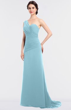 ColsBM Ruby Aqua Elegant A-line Asymmetric Neckline Sleeveless Zip up Sweep Train Bridesmaid Dresses