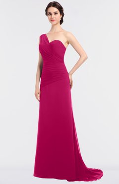 ColsBM Ruby Beetroot Purple Elegant A-line Asymmetric Neckline Sleeveless Zip up Sweep Train Bridesmaid Dresses