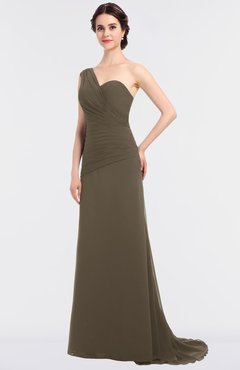 ColsBM Ruby Carafe Brown Elegant A-line Asymmetric Neckline Sleeveless Zip up Sweep Train Bridesmaid Dresses