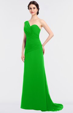 ColsBM Ruby Classic Green Elegant A-line Asymmetric Neckline Sleeveless Zip up Sweep Train Bridesmaid Dresses