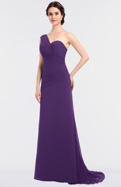 ColsBM Ruby Dark Purple Elegant A-line Asymmetric Neckline Sleeveless Zip up Sweep Train Bridesmaid Dresses