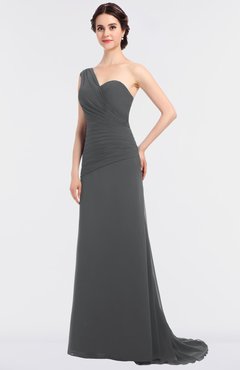 ColsBM Ruby Grey Elegant A-line Asymmetric Neckline Sleeveless Zip up Sweep Train Bridesmaid Dresses