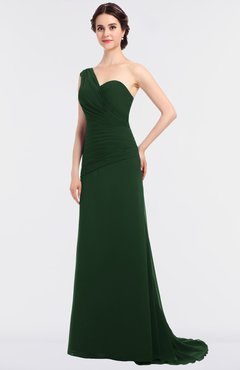 ColsBM Ruby Hunter Green Elegant A-line Asymmetric Neckline Sleeveless Zip up Sweep Train Bridesmaid Dresses