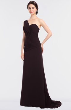 ColsBM Ruby Italian Plum Elegant A-line Asymmetric Neckline Sleeveless Zip up Sweep Train Bridesmaid Dresses