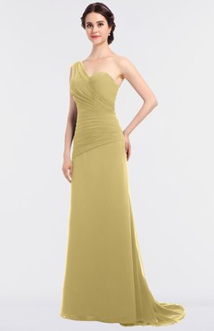 ColsBM Ruby New Wheat Elegant A-line Asymmetric Neckline Sleeveless Zip up Sweep Train Bridesmaid Dresses