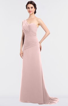 ColsBM Ruby Pastel Pink Elegant A-line Asymmetric Neckline Sleeveless Zip up Sweep Train Bridesmaid Dresses