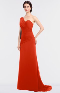 ColsBM Ruby Persimmon Elegant A-line Asymmetric Neckline Sleeveless Zip up Sweep Train Bridesmaid Dresses