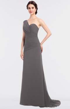 ColsBM Ruby Ridge Grey Elegant A-line Asymmetric Neckline Sleeveless Zip up Sweep Train Bridesmaid Dresses