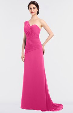 ColsBM Ruby Rose Pink Elegant A-line Asymmetric Neckline Sleeveless Zip up Sweep Train Bridesmaid Dresses
