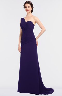 ColsBM Ruby Royal Purple Elegant A-line Asymmetric Neckline Sleeveless Zip up Sweep Train Bridesmaid Dresses