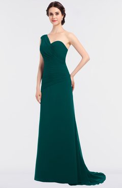 ColsBM Ruby Shaded Spruce Elegant A-line Asymmetric Neckline Sleeveless Zip up Sweep Train Bridesmaid Dresses