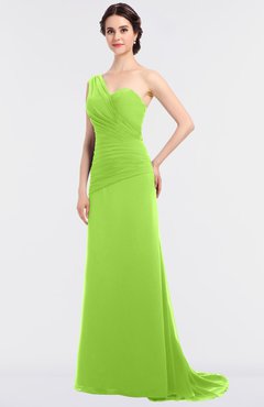ColsBM Ruby Sharp Green Elegant A-line Asymmetric Neckline Sleeveless Zip up Sweep Train Bridesmaid Dresses