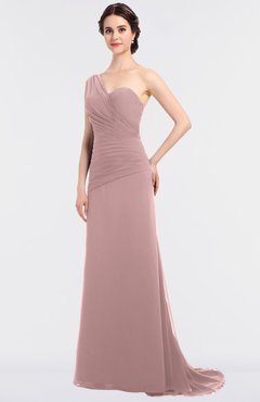 ColsBM Ruby Silver Pink Elegant A-line Asymmetric Neckline Sleeveless Zip up Sweep Train Bridesmaid Dresses