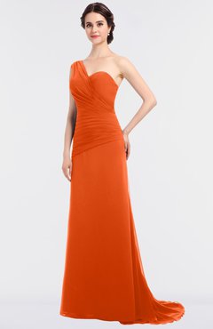 ColsBM Ruby Tangerine Elegant A-line Asymmetric Neckline Sleeveless Zip up Sweep Train Bridesmaid Dresses