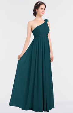 ColsBM Lucy Blue Green Mature Asymmetric Neckline Sleeveless Zip up Floor Length Ruching Bridesmaid Dresses