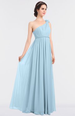 ColsBM Lucy Ice Blue Mature Asymmetric Neckline Sleeveless Zip up Floor Length Ruching Bridesmaid Dresses