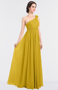 ColsBM Lucy Lemon Curry Mature Asymmetric Neckline Sleeveless Zip up Floor Length Ruching Bridesmaid Dresses