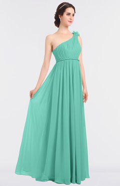 ColsBM Lucy Mint Green Mature Asymmetric Neckline Sleeveless Zip up Floor Length Ruching Bridesmaid Dresses