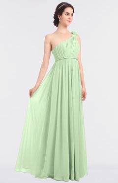 ColsBM Lucy Pale Green Mature Asymmetric Neckline Sleeveless Zip up Floor Length Ruching Bridesmaid Dresses