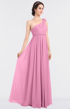 ColsBM Lucy Pink Mature Asymmetric Neckline Sleeveless Zip up Floor Length Ruching Bridesmaid Dresses