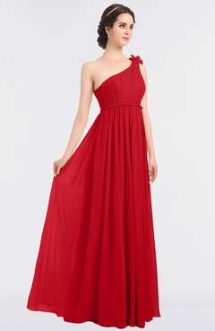 ColsBM Lucy Red Mature Asymmetric Neckline Sleeveless Zip up Floor Length Ruching Bridesmaid Dresses