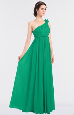 ColsBM Lucy Sea Green Mature Asymmetric Neckline Sleeveless Zip up Floor Length Ruching Bridesmaid Dresses
