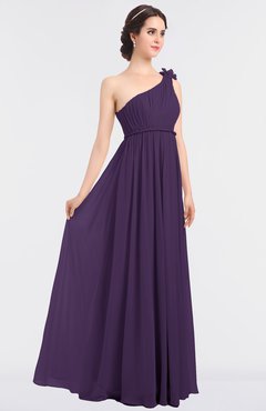 ColsBM Lucy Violet Mature Asymmetric Neckline Sleeveless Zip up Floor Length Ruching Bridesmaid Dresses