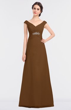 ColsBM Nadia Brown Elegant A-line Short Sleeve Zip up Floor Length Beaded Bridesmaid Dresses