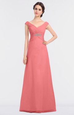 ColsBM Nadia Coral Elegant A-line Short Sleeve Zip up Floor Length Beaded Bridesmaid Dresses