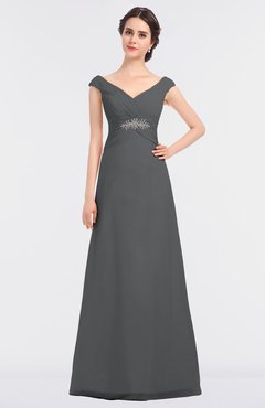 ColsBM Nadia Grey Elegant A-line Short Sleeve Zip up Floor Length Beaded Bridesmaid Dresses
