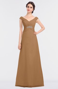 ColsBM Nadia Light Brown Elegant A-line Short Sleeve Zip up Floor Length Beaded Bridesmaid Dresses