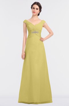 ColsBM Nadia Misted Yellow Elegant A-line Short Sleeve Zip up Floor Length Beaded Bridesmaid Dresses