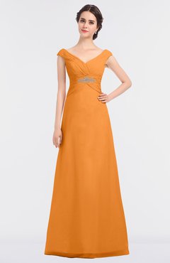 ColsBM Nadia Orange Elegant A-line Short Sleeve Zip up Floor Length Beaded Bridesmaid Dresses