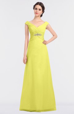 ColsBM Nadia Pale Yellow Elegant A-line Short Sleeve Zip up Floor Length Beaded Bridesmaid Dresses