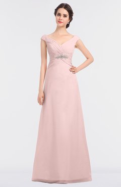 ColsBM Nadia Pastel Pink Elegant A-line Short Sleeve Zip up Floor Length Beaded Bridesmaid Dresses