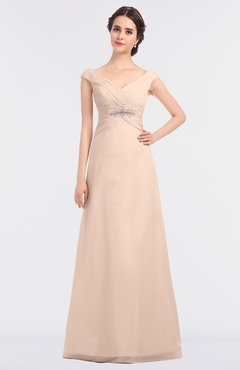 ColsBM Nadia Peach Puree Elegant A-line Short Sleeve Zip up Floor Length Beaded Bridesmaid Dresses