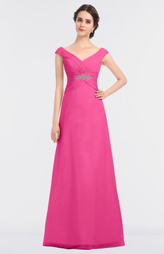 ColsBM Nadia Rose Pink Elegant A-line Short Sleeve Zip up Floor Length Beaded Bridesmaid Dresses