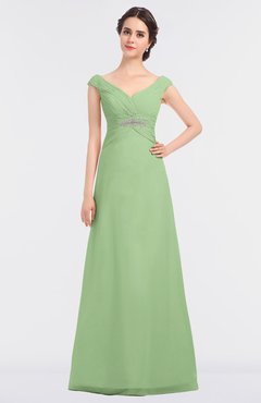 ColsBM Nadia Sage Green Elegant A-line Short Sleeve Zip up Floor Length Beaded Bridesmaid Dresses