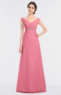 ColsBM Nadia Watermelon Elegant A-line Short Sleeve Zip up Floor Length Beaded Bridesmaid Dresses