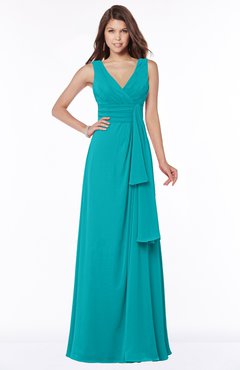 ColsBM Giselle Teal Gorgeous A-line V-neck Sleeveless Half Backless Pick up Bridesmaid Dresses