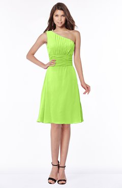 ColsBM Lilyana Bright Green Romantic One Shoulder Chiffon Knee Length Pleated Bridesmaid Dresses