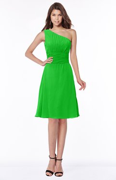 ColsBM Lilyana Classic Green Romantic One Shoulder Chiffon Knee Length Pleated Bridesmaid Dresses