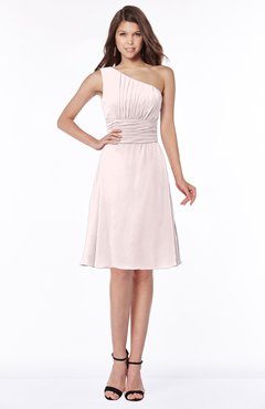 ColsBM Lilyana Light Pink Romantic One Shoulder Chiffon Knee Length Pleated Bridesmaid Dresses