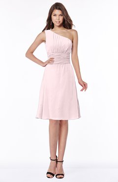 ColsBM Lilyana Petal Pink Romantic One Shoulder Chiffon Knee Length Pleated Bridesmaid Dresses
