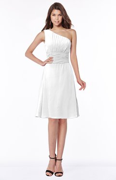 ColsBM Lilyana White Romantic One Shoulder Chiffon Knee Length Pleated Bridesmaid Dresses