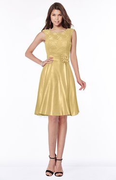 ColsBM Dulce Gold Gorgeous Scoop Sleeveless Knee Length Flower Bridesmaid Dresses