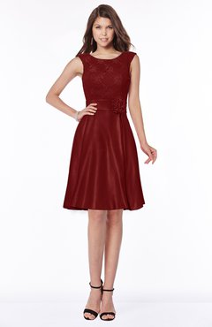ColsBM Dulce Maroon Gorgeous Scoop Sleeveless Knee Length Flower Bridesmaid Dresses