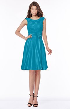 ColsBM Dulce Teal Gorgeous Scoop Sleeveless Knee Length Flower Bridesmaid Dresses