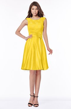 ColsBM Dulce Yellow Gorgeous Scoop Sleeveless Knee Length Flower Bridesmaid Dresses